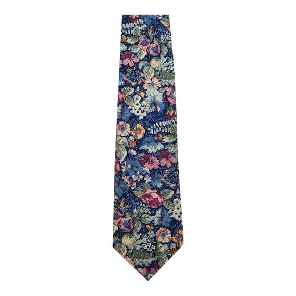 Tango By Max Raab Floral Pattern Blue 100% Cotton Necktie - Picture 1 of 2